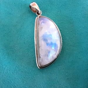 Moonstone 1/2 Circle Pendant 925 Silver Bezel